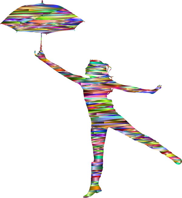Abstract Striped Woman with Umbrella PNG