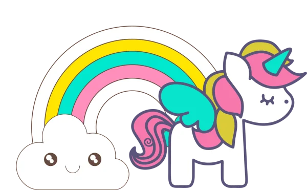 Cute Unicorn Rainbow Cloud PNG Transparent Background