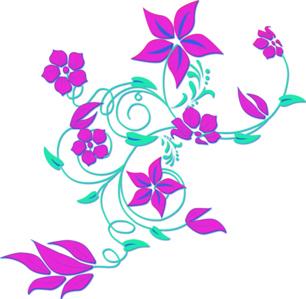 Neon Pink and Teal Floral Vine Design PNG