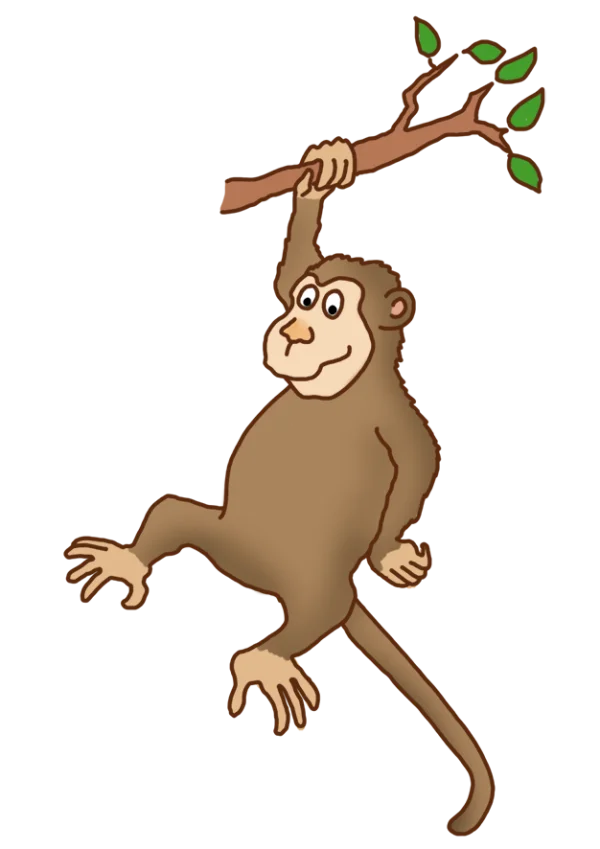 Cartoon Monkey Hanging from Branch PNG Transparent Background