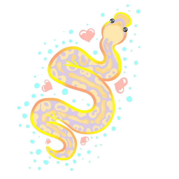 Cute Pastel Snake with Hearts and Bubbles PNG