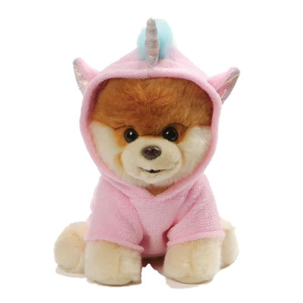 Cute Dog Plush in Pink Unicorn Hoodie PNG