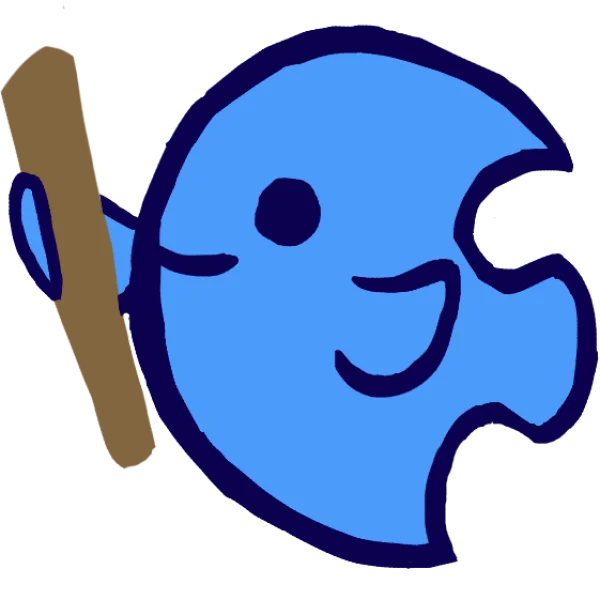 Blue Cartoon Fish Holding Stick PNG