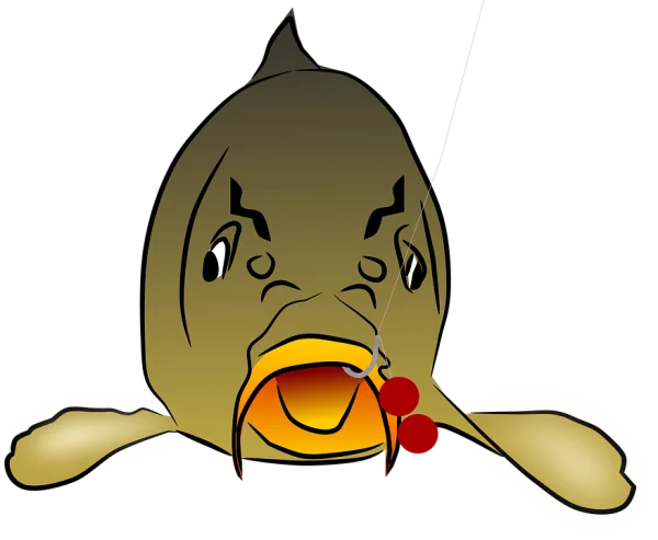 Cartoon Carp Fish Head with Fishing Hook PNG Transparent