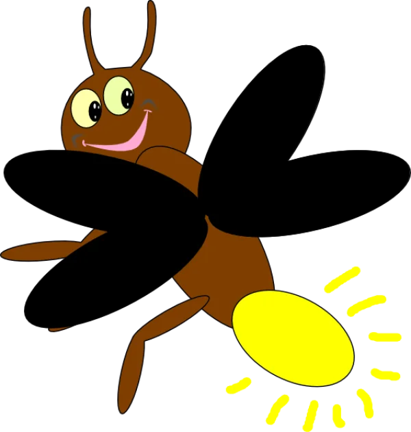 Smiling Cartoon Firefly PNG with Glow