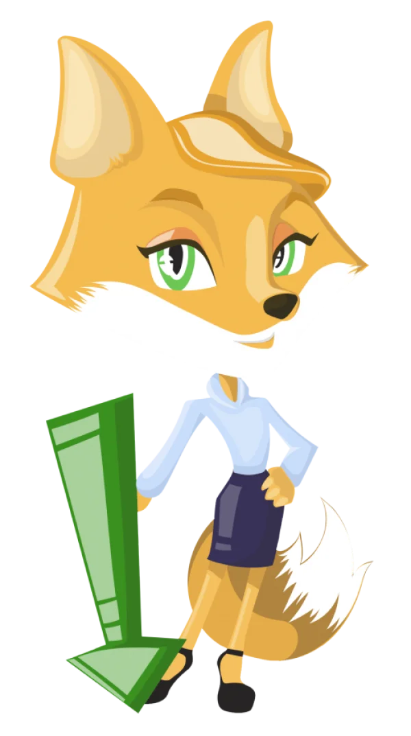 Cartoon Business Fox with Down Arrow PNG