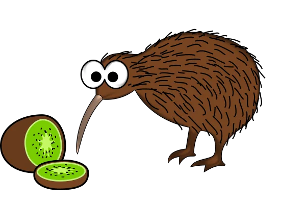 Cute Cartoon Kiwi Bird and Fruit PNG Transparent