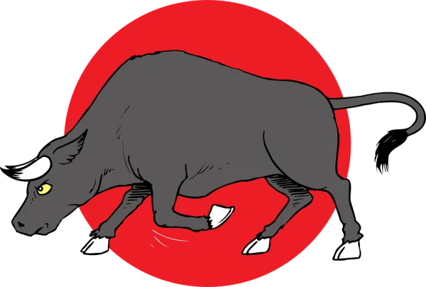 Charging Bull with Red Background Illustration PNG