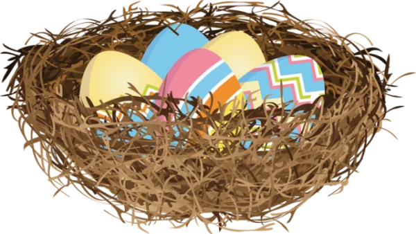 Easter Nest with Colorful Eggs PNG Transparent Background