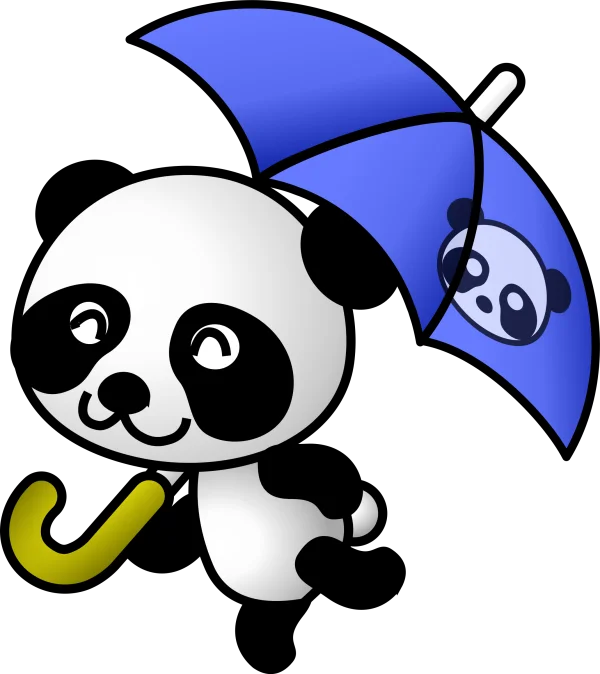 Cute Cartoon Panda with Blue Umbrella PNG