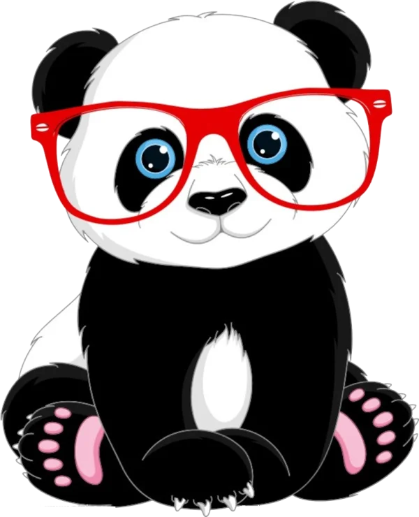 Cute Cartoon Panda with Red Glasses PNG