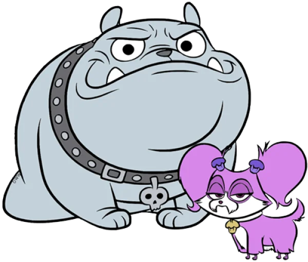 Cartoon Bulldog and Pink Poodle Duo PNG
