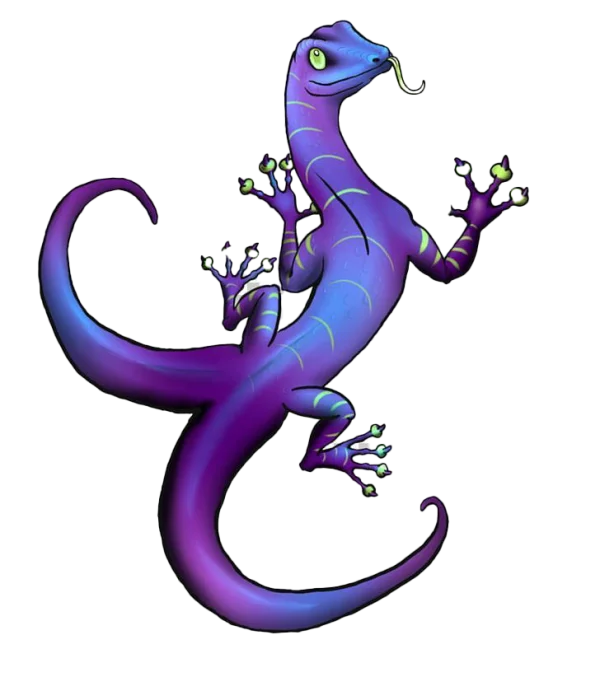 Vibrant Purple and Blue Cartoon Lizard PNG