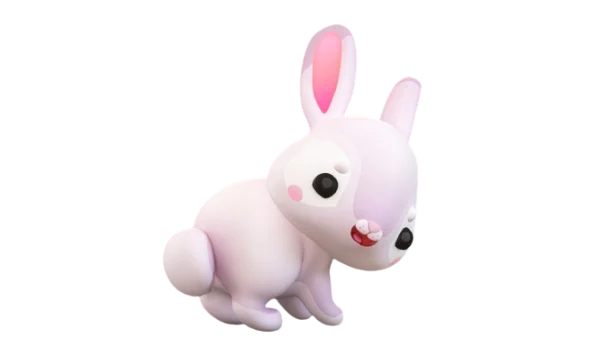 Cute Pink Bunny 3D Render PNG
