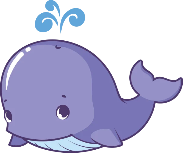 Cute Purple Cartoon Whale with Water Spout PNG