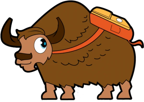 Cartoon Yak with Backpack PNG Transparent Background
