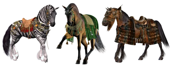 Three Ornate Fantasy Horses PNG Transparent Background