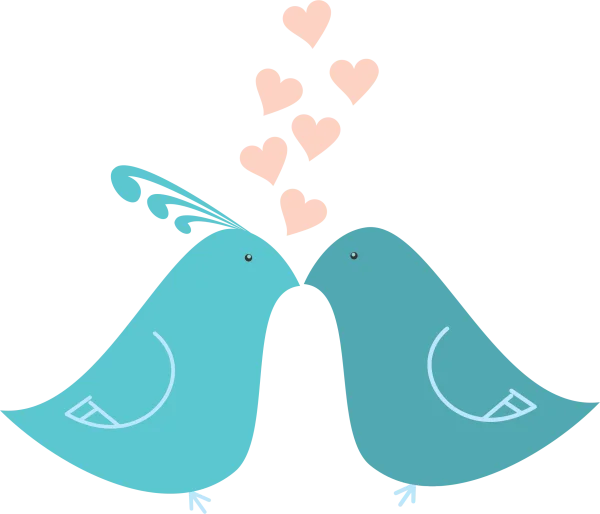 Cute Love Birds with Hearts PNG Transparent