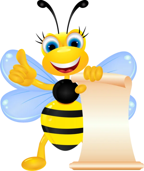 Happy Cartoon Bee Holding Scroll PNG Transparent Background