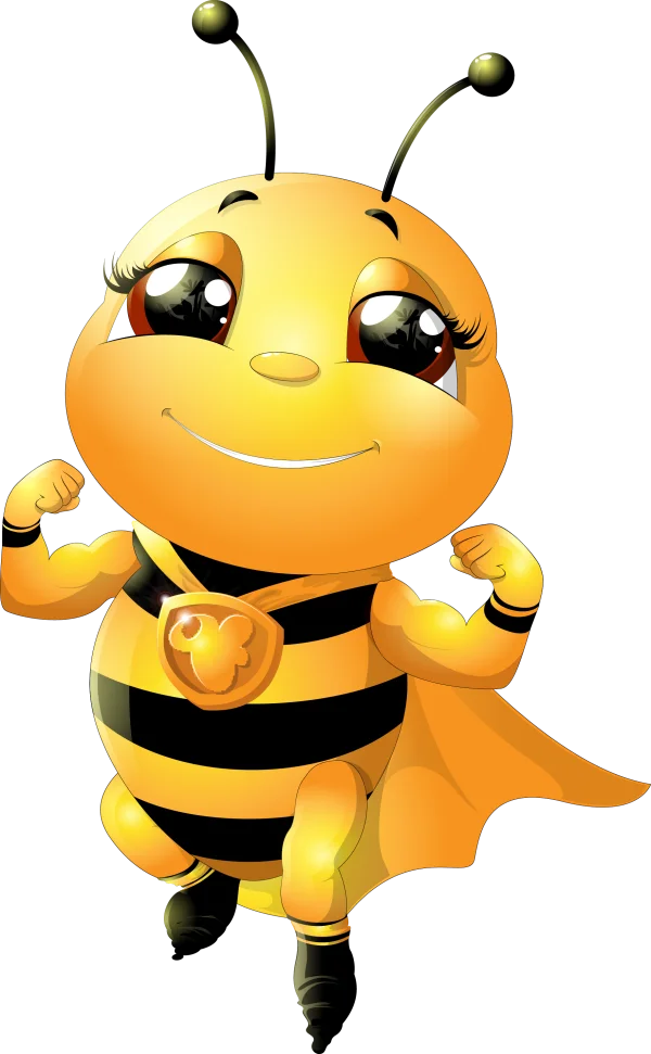 Cute Superhero Bee flexing muscles PNG