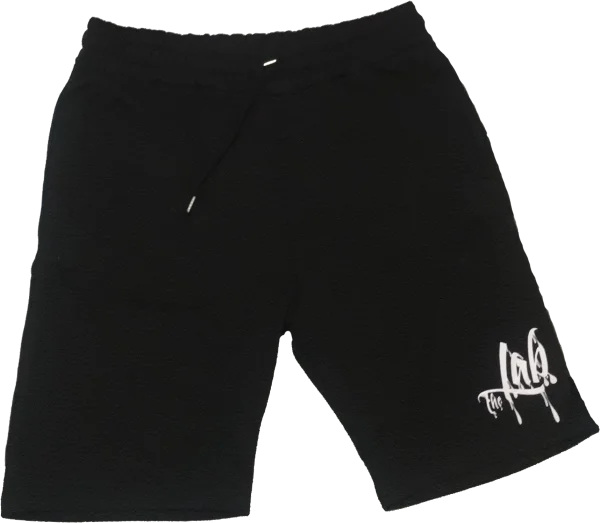 Black Athletic Shorts with White Logo PNG