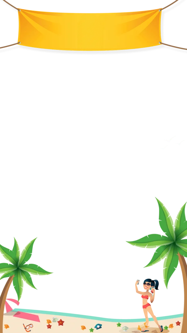 Summer Beach Banner Frame with Palm Trees PNG