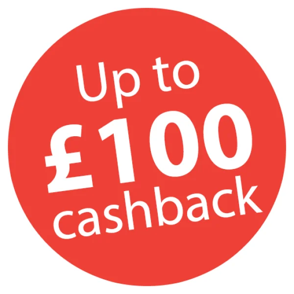 Up to £100 Cashback Red Sticker PNG