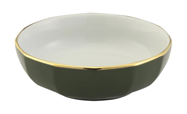 Elegant Dark Green Bowl with Gold Rim PNG Transparent