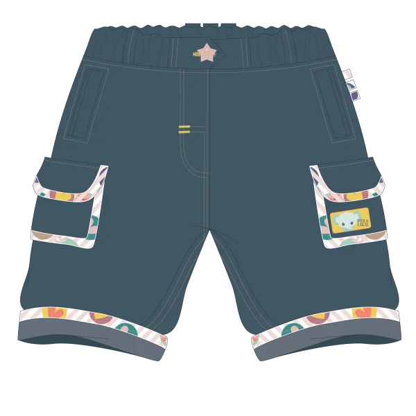 Kids Blue Cargo Shorts with Elephant Patch PNG