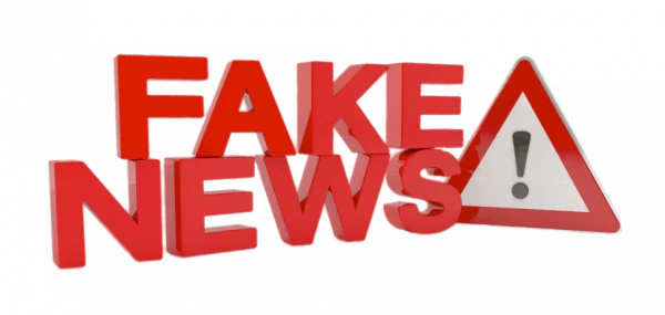 Fake News 3D Text with Warning Sign PNG