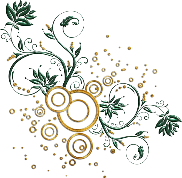 Elegant Green and Gold Floral Ornament PNG