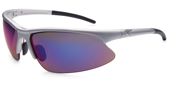 Sporty Silver Sunglasses with Purple Lenses PNG