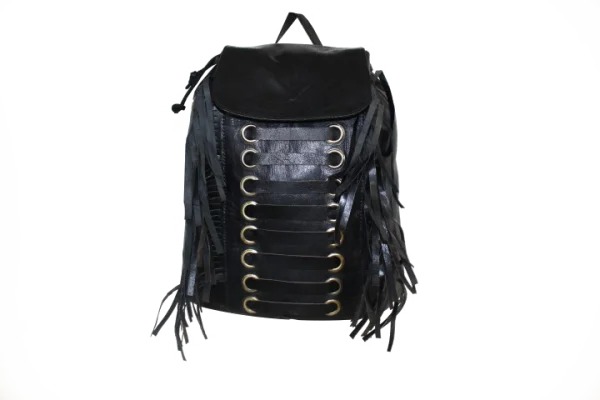 Black Leather Fringe Backpack PNG Transparent