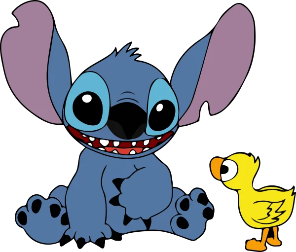 Stitch with Duckling Cartoon PNG Transparent Background