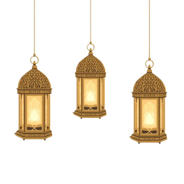 Three Golden Ornate Hanging Lanterns PNG