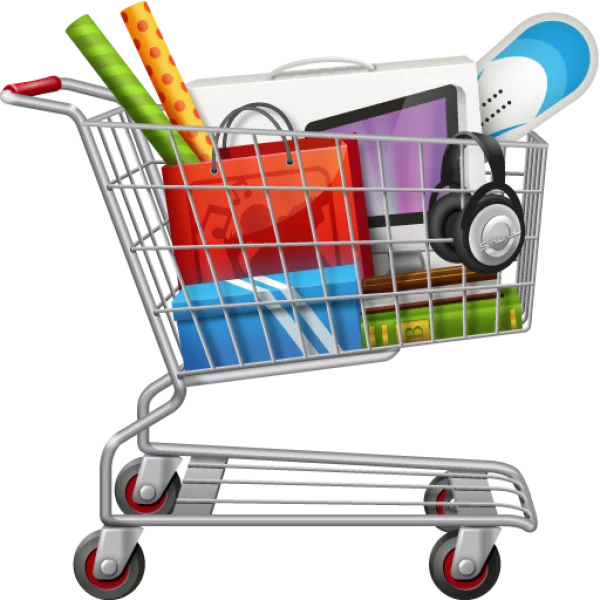 Full Shopping Cart with Gifts and Electronics PNG