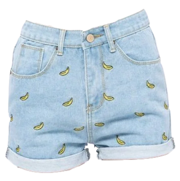 Light Blue Denim Shorts with Banana Pattern PNG