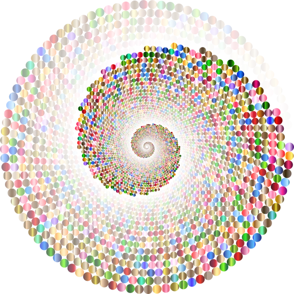 Vibrant Metallic Gradient Dots Spiral PNG