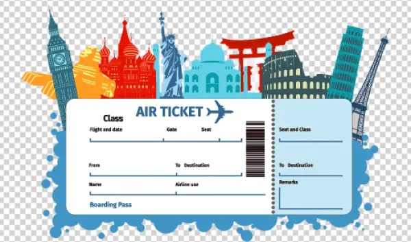Air Ticket with Famous World Landmarks PNG