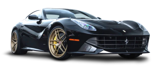 Black Ferrari with Gold Wheels PNG Transparent Background