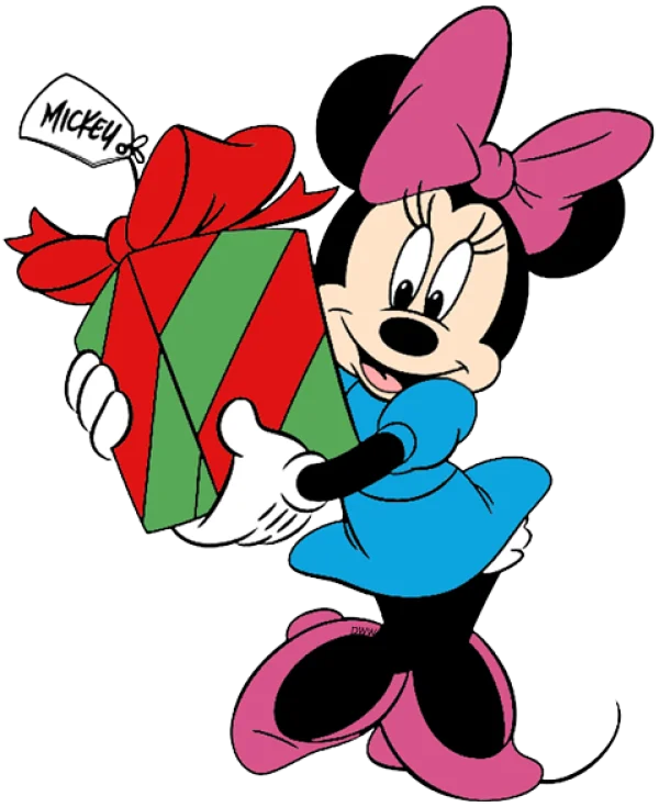 Minnie Mouse Holding Christmas Gift PNG