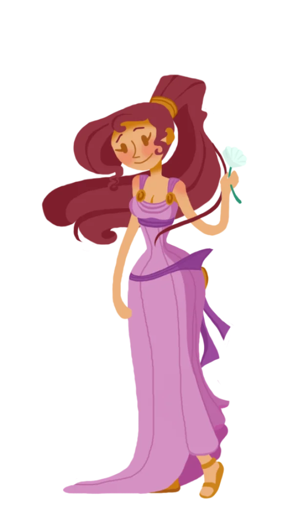 Cartoon Megara Holding Flower PNG