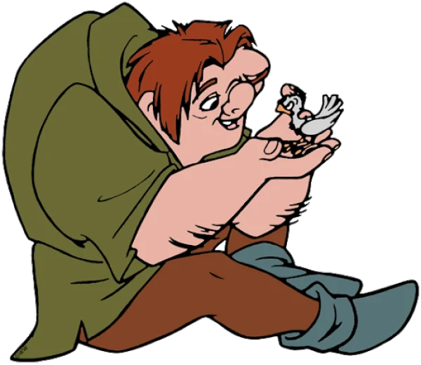 Quasimodo Holding Bird Disney Cartoon PNG