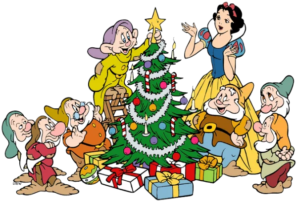 Snow White and Dwarfs Decorating Christmas Tree PNG