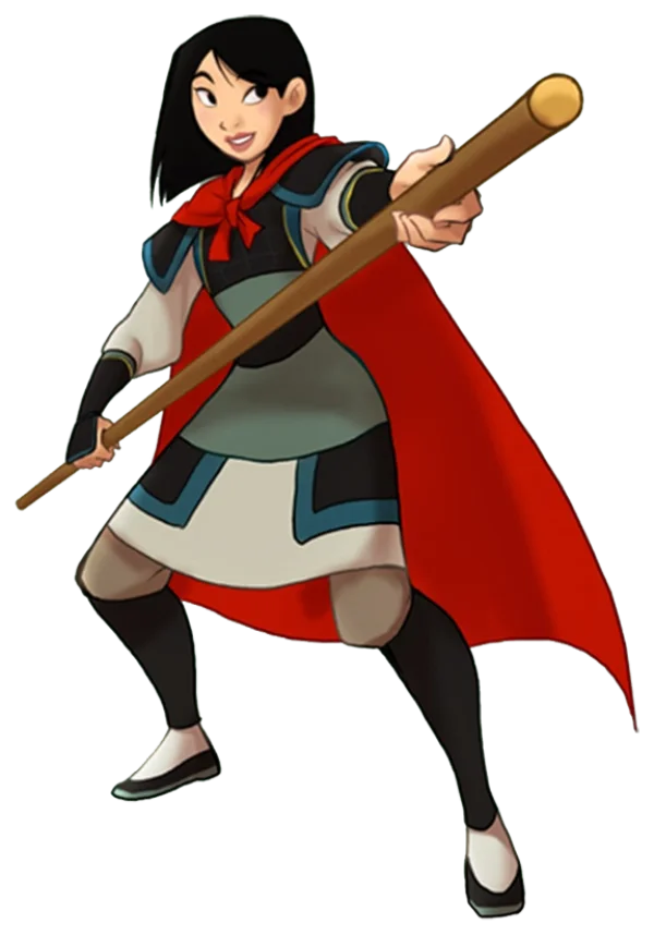 Mulan Warrior Stance with Staff PNG Transparent
