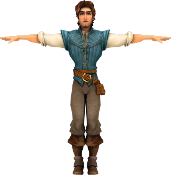 Flynn Rider Character 3D T-Pose PNG Transparent Background