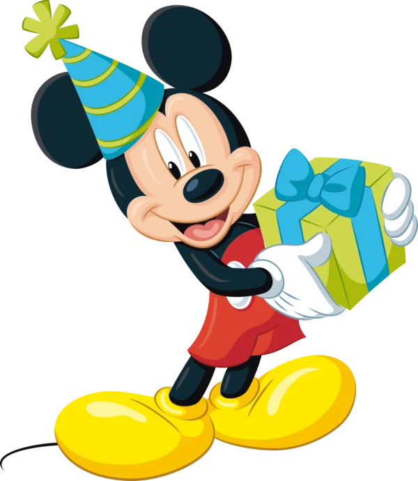 Mickey Mouse Holding Gift with Party Hat PNG